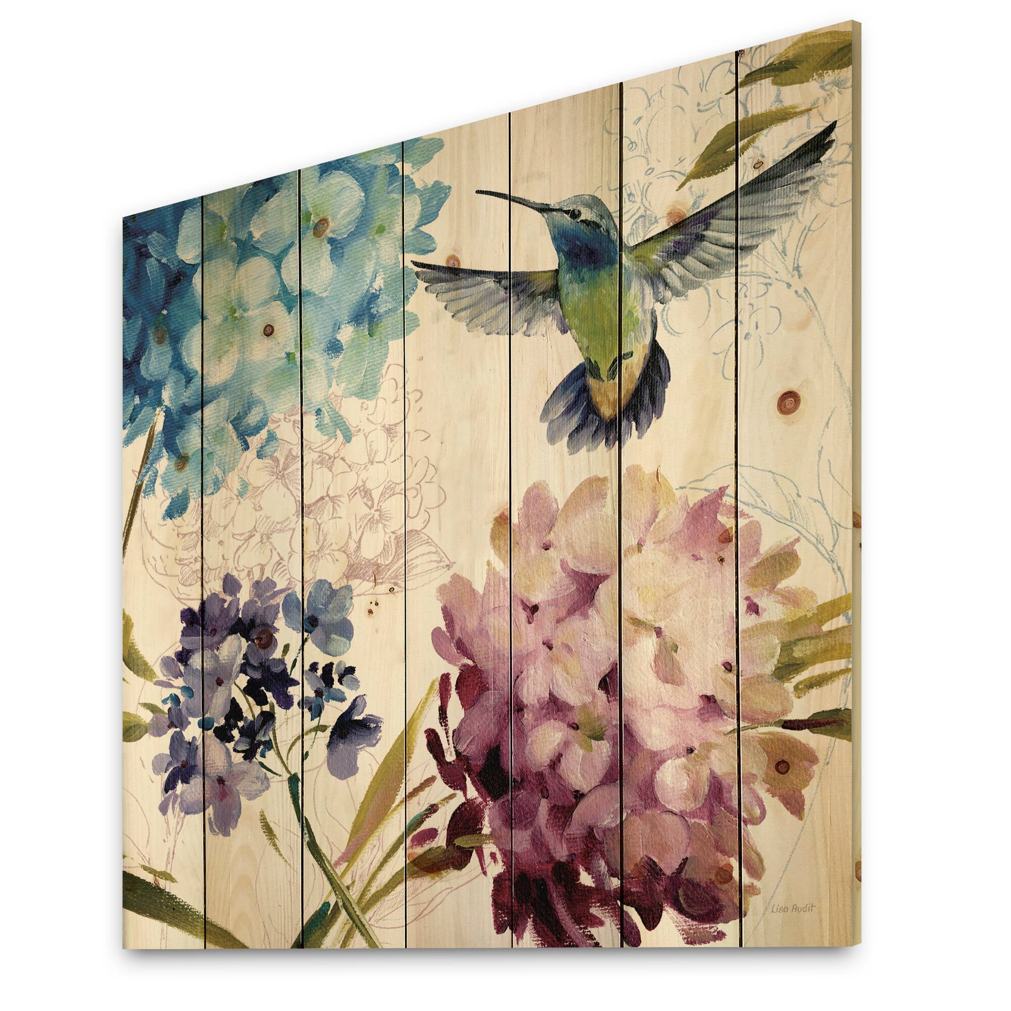 Designart - Humming bird Blue Cottage Flower